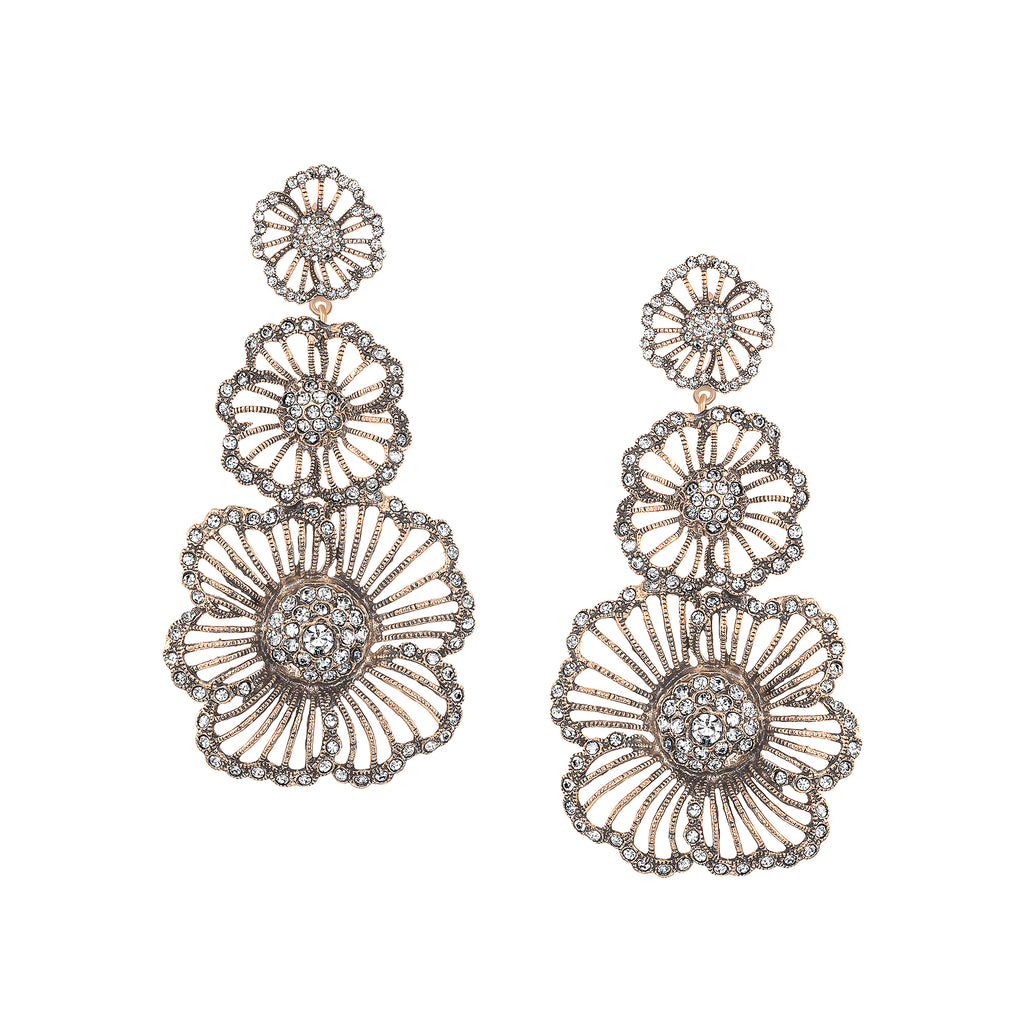 Vintage Heirloom Vintage Triple Floral Dop Earrings as featured in InStyle, Cosmopolitan, and Brides Magazines