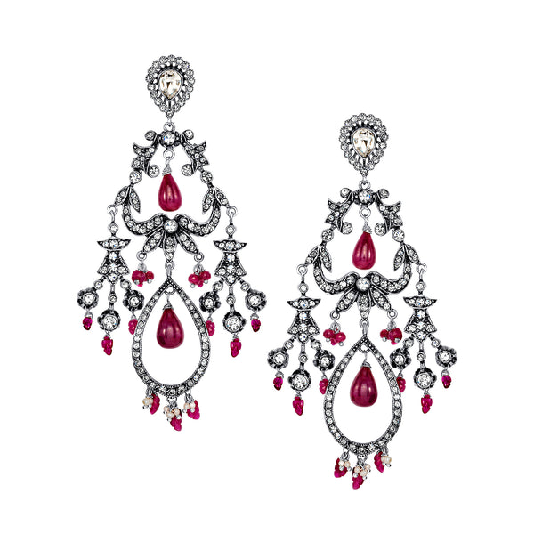 Vintage Reign Earrings with Ruby Drops