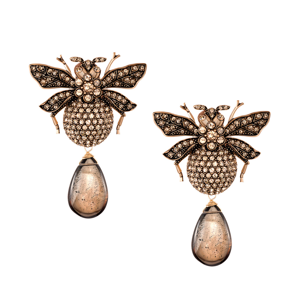 Azaara Vintage Smoky Topaz Drop Bumble Bee Earrings