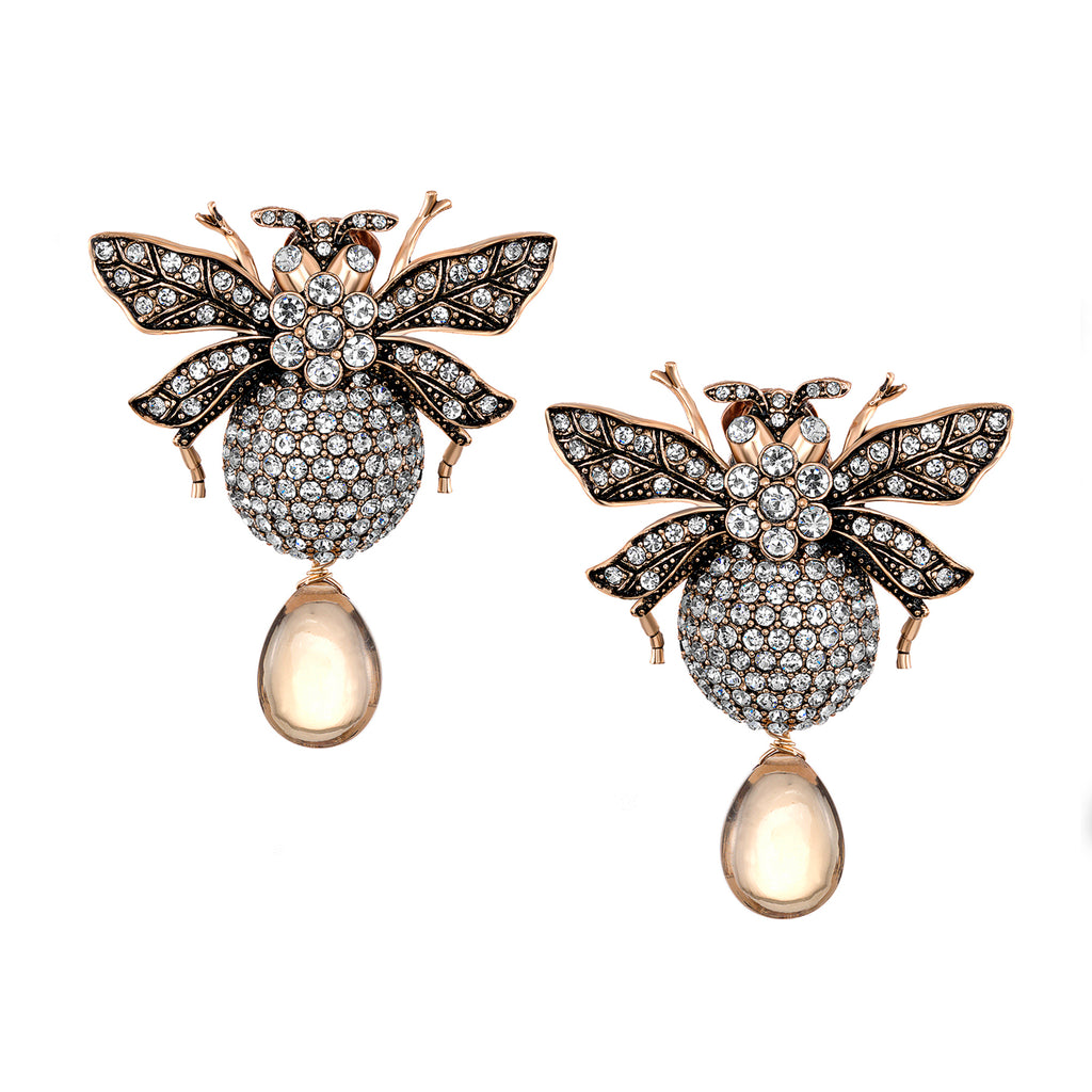Azaara Vintage Whisky Topaz Drop Clip On Bumble Bee Earrings