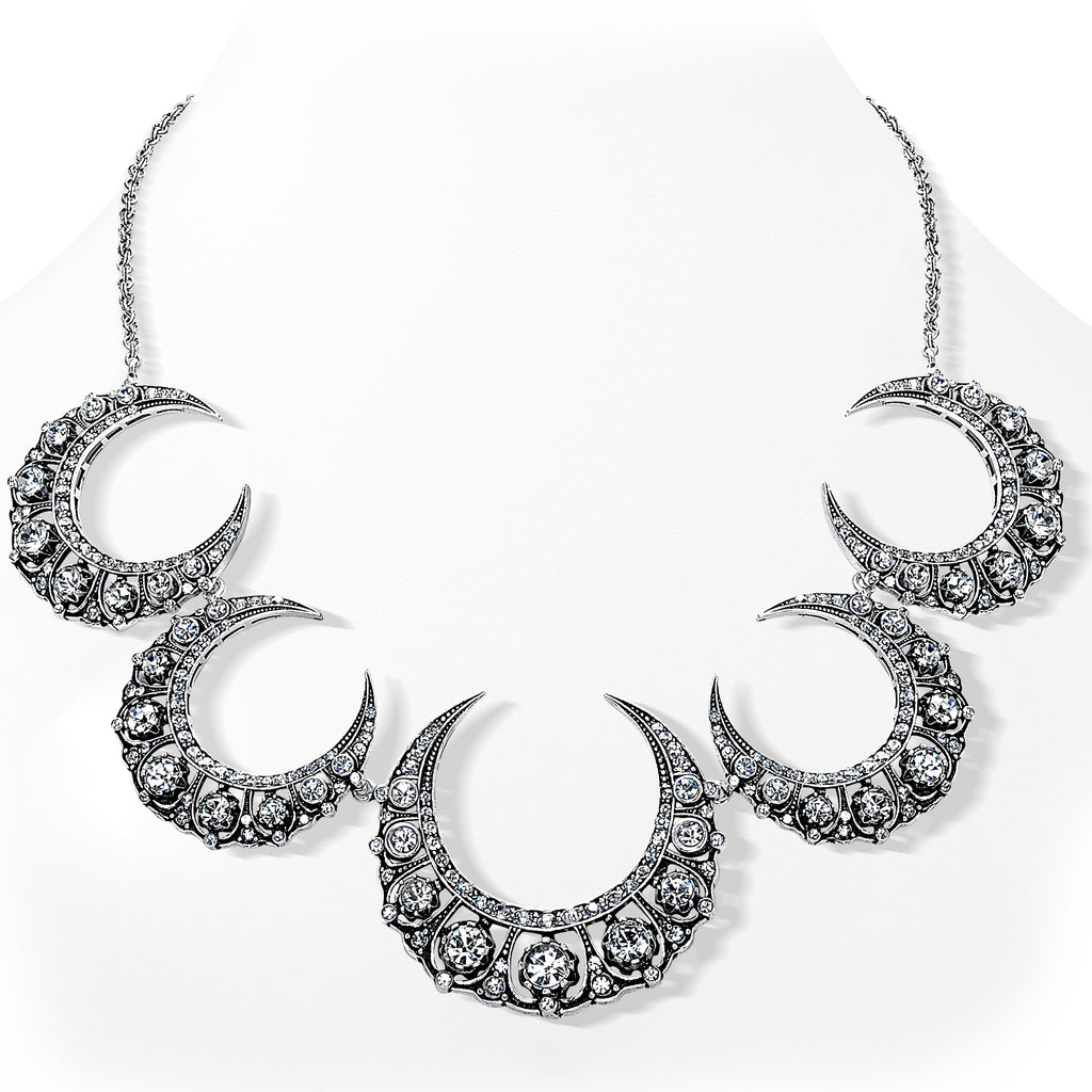Vintage Silver Plate Celestial Crescent Moon Necklace