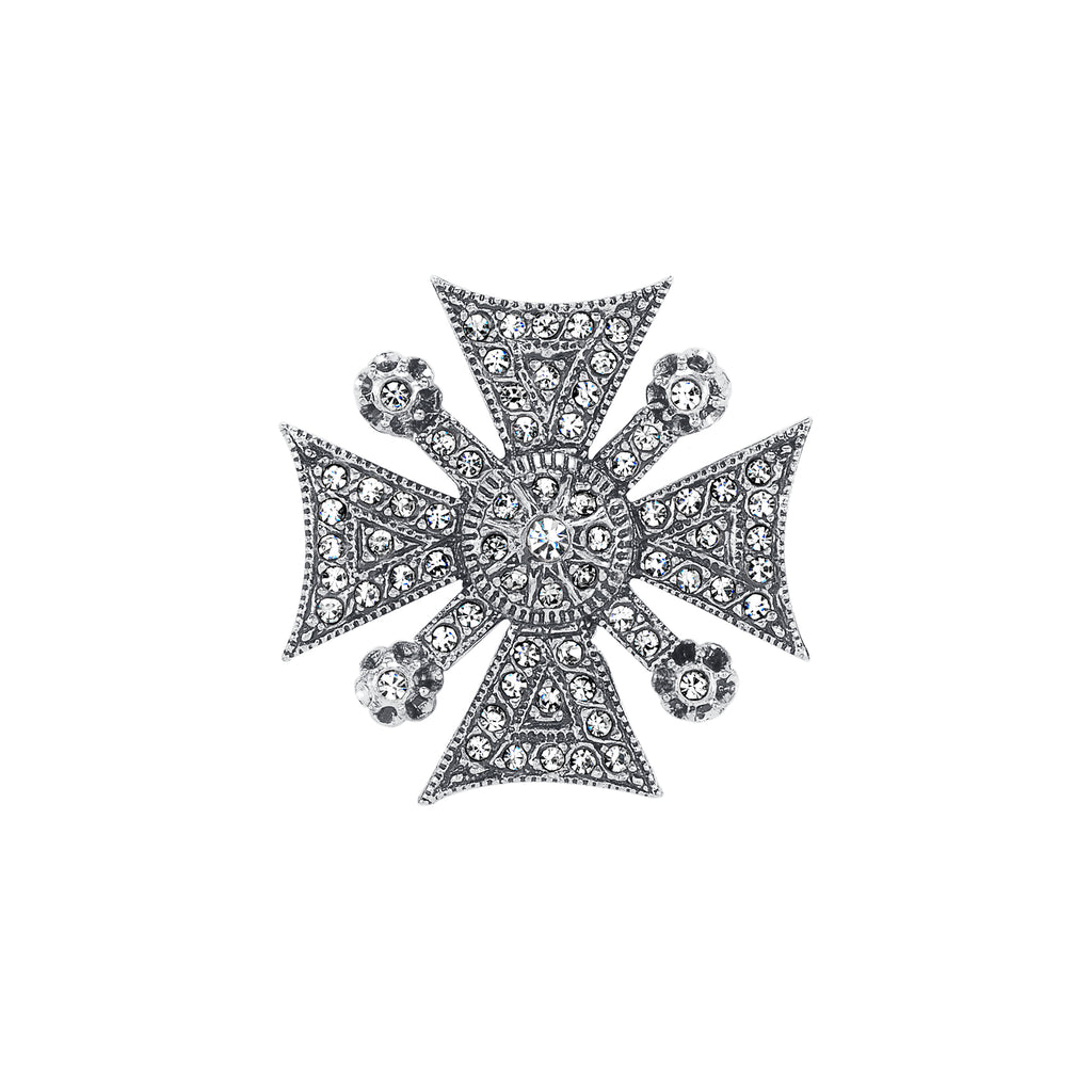 Vintage Silver Plate Maltese Cross Brooch