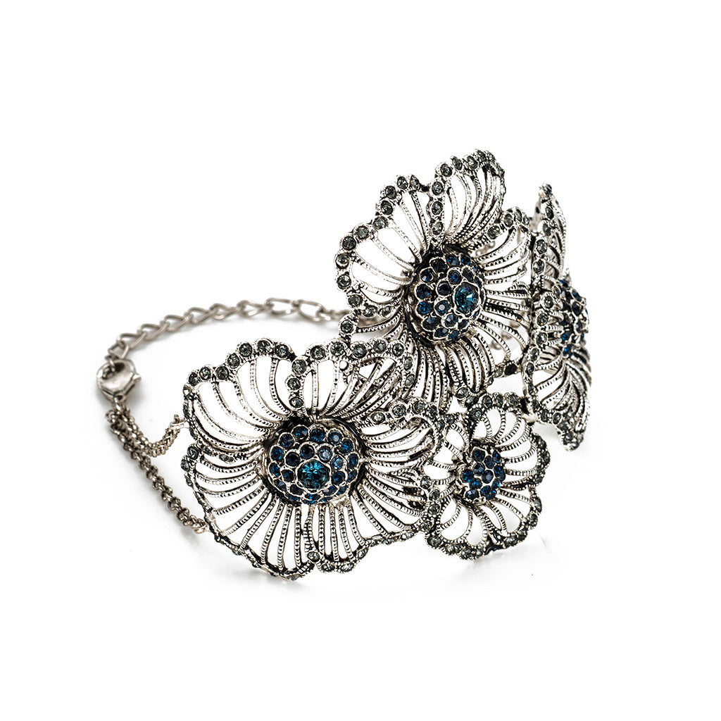 Silver Plate Vintage Triple Flower Bracelet