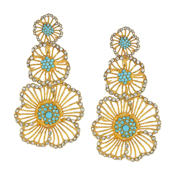 Vintage Turquoise Triple Flower Earrings