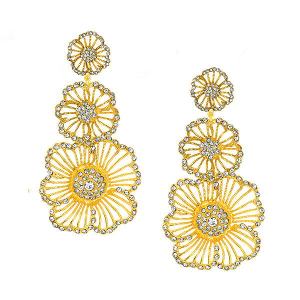 Vintage Yellow Gold Triple Flower Earrings
