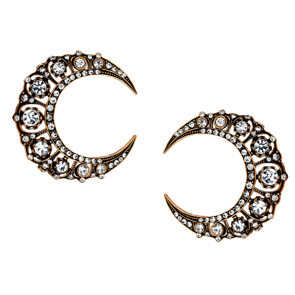 Vintage Celestial Crescent Moon Stud Earrings