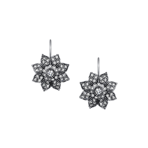Azaara Vintage Silver Plate Starburst Floral Drop Earrings