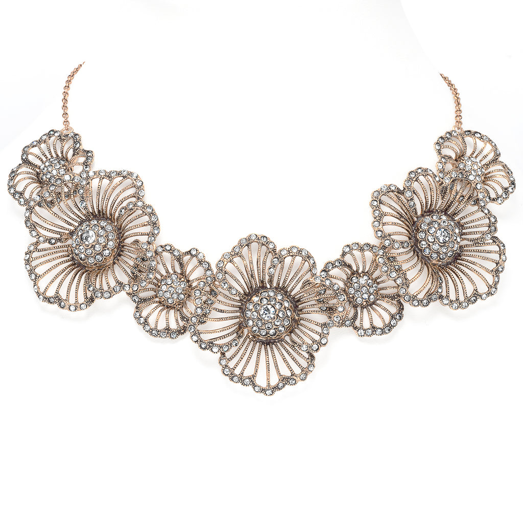 Azaara Vintage Heirloom Floral Statement Necklace