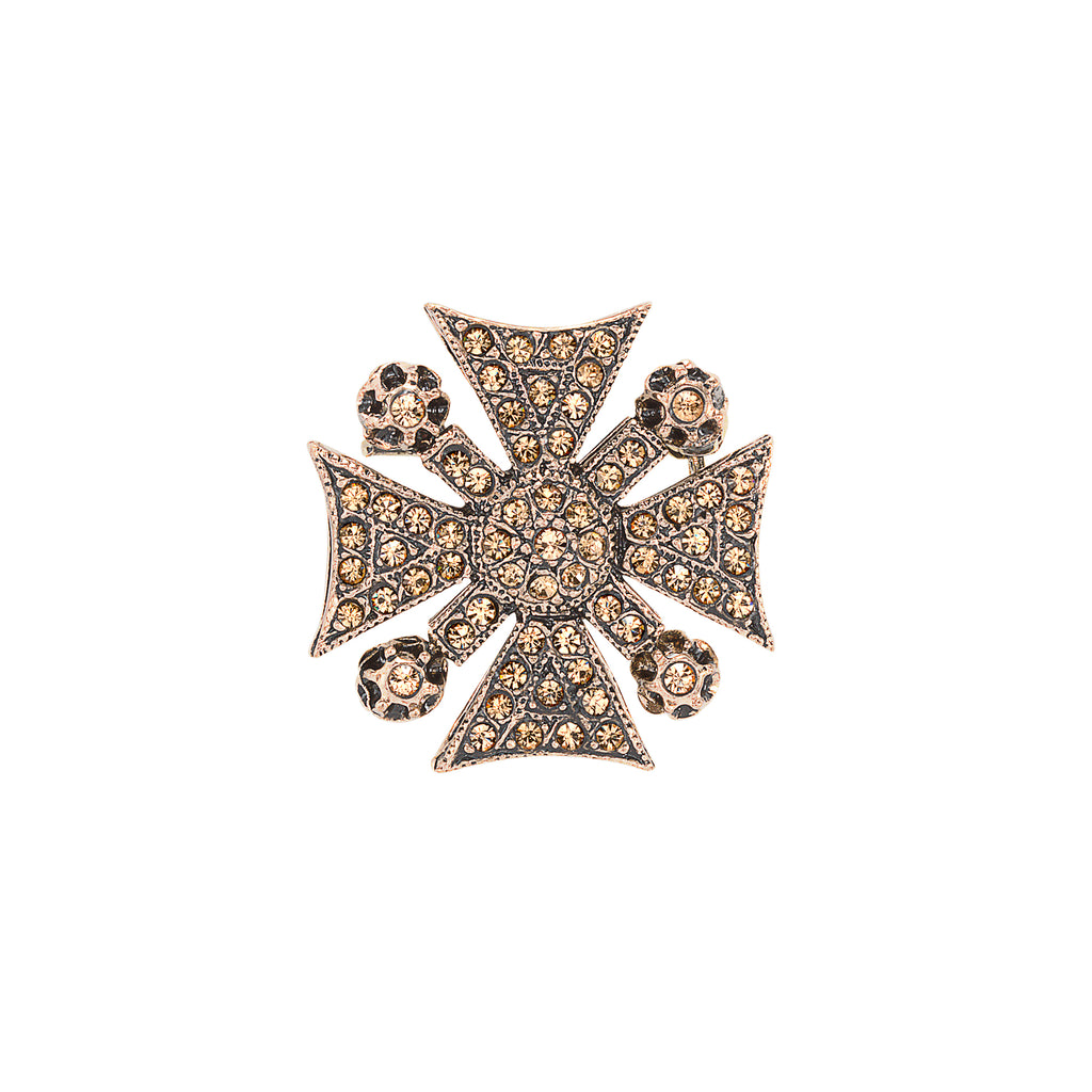 Small Vintage Champagne Maltese Cross Brooch