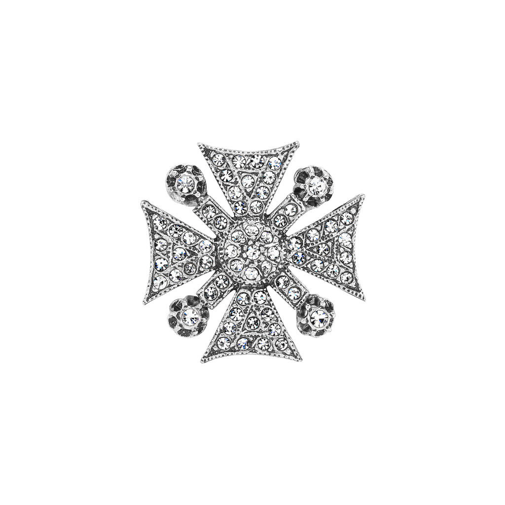 Small Vintage Silver Plate Maltese Cross Brooch
