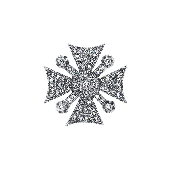Vintage Silver Plate Maltese Cross Brooch