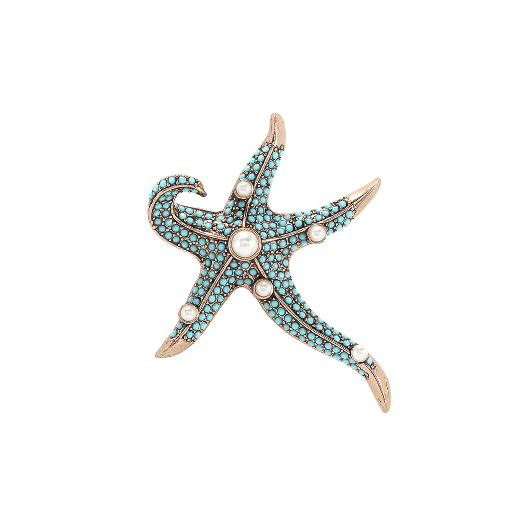 Vintage Turquoise Starfish Brooch