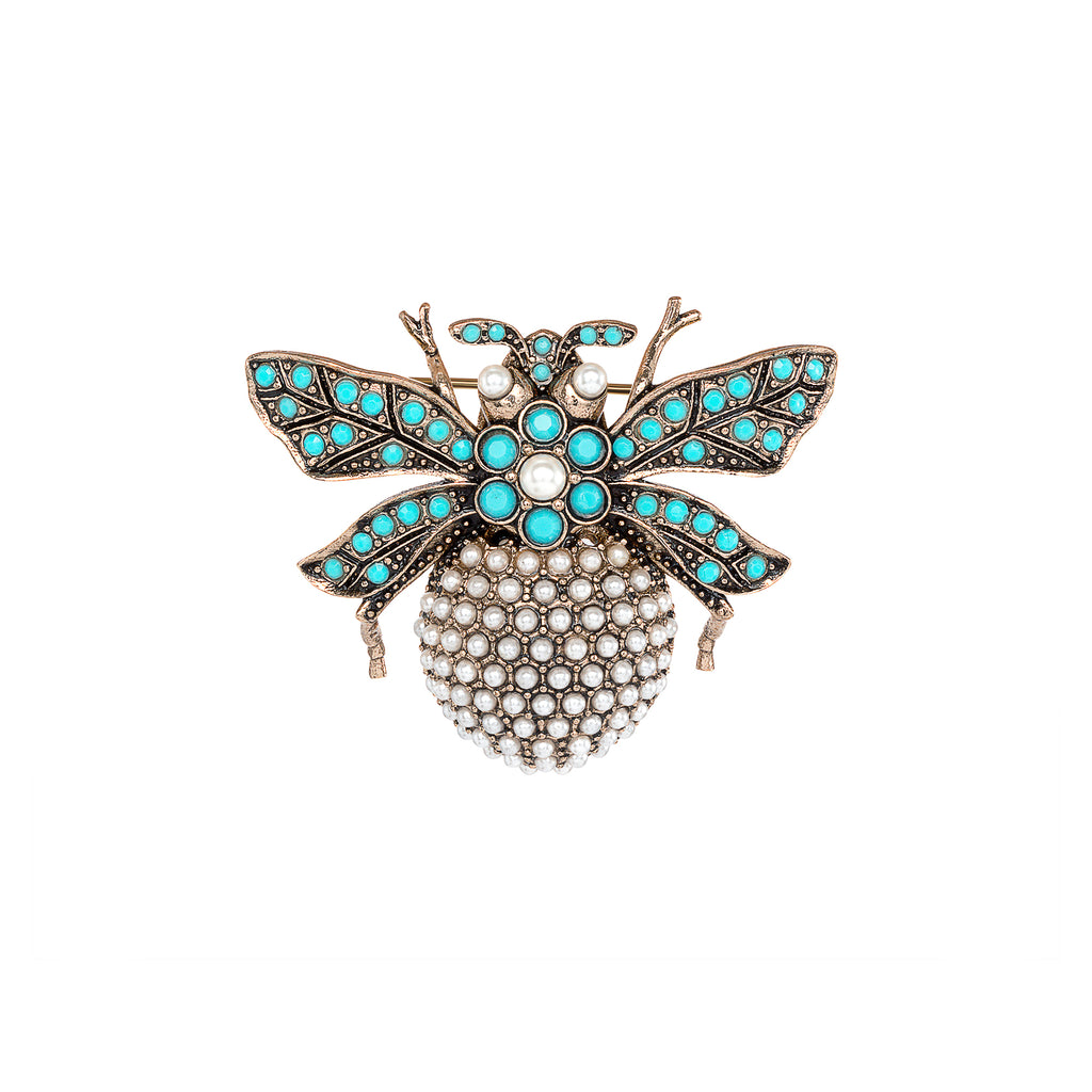 Vintage Pearl and Turquoise Bumble Bee Brooch