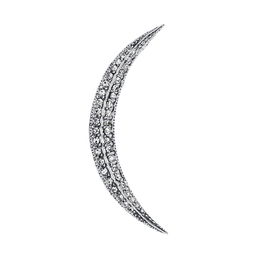 Vintage Silver Plate Crescent Moon Brooch