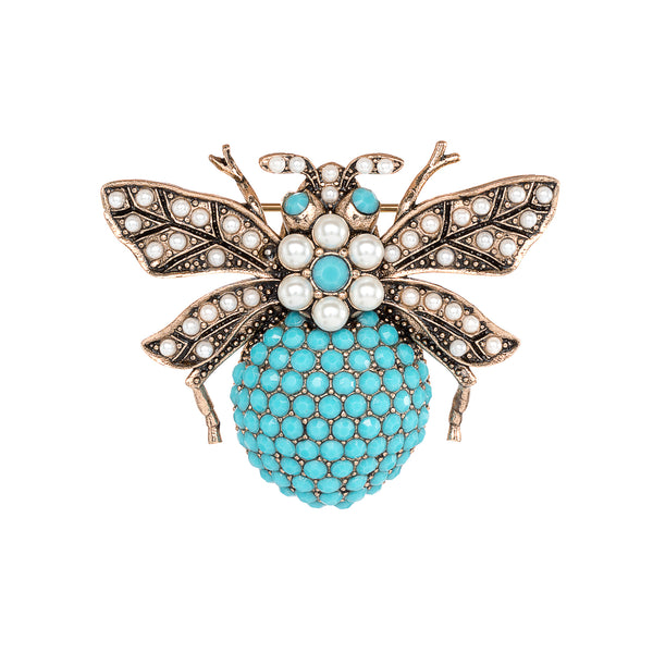 Vintage Turquoise and Pearl Bumble Bee Brooch